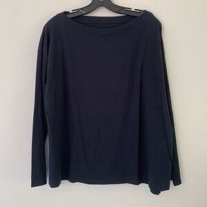 J Jill Large P Luxe Supima® Cotton boat-neck Tee Navy Long Sleeve New no tag